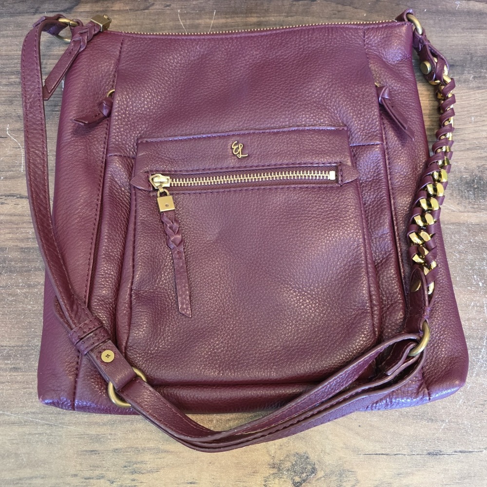 Elliott Luca Maroon‎ Burgundy Slim Leather Shoulder Bag Gwen Gold Hardware